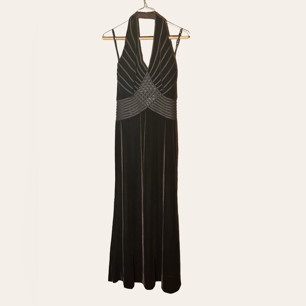 Brown velvet Neiman Marcus Tadashi halter dress